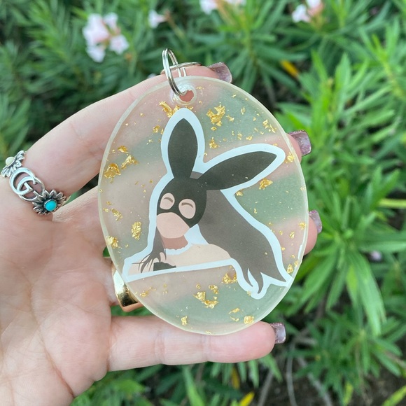 Ariana Grande Dangerous Woman Bunny Ears Mask Cartoon Sticker Keychain Bag Charm - Picture 4 of 8